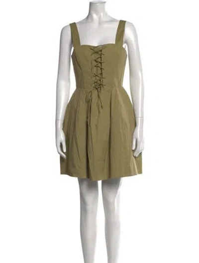Pre-owned Staud Square Neckline Mini Dress In Green