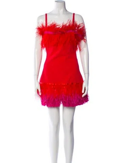 Pre-owned Staud Square Neckline Mini Dress In Red
