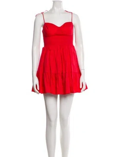 Pre-owned Staud Square Neckline Mini Dress In Red