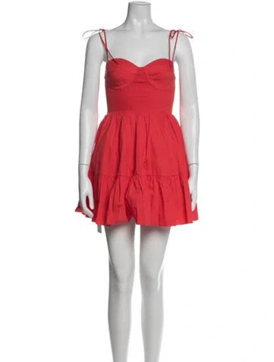 Pre-owned Staud Square Neckline Mini Dress In Red