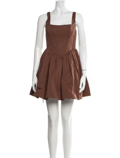 Pre-owned Staud Square Neckline Mini Dress W/ Tags In Brown