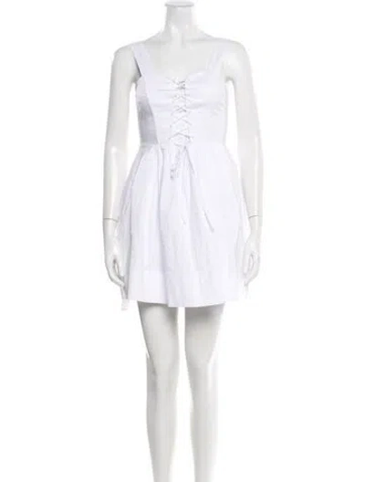 Pre-owned Staud Square Neckline Mini Dress In White
