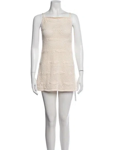 Pre-owned Staud Square Neckline Mini Dress In White