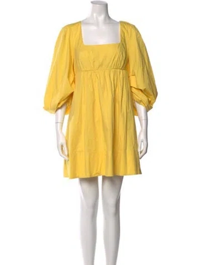 Pre-owned Staud Square Neckline Mini Dress In Yellow