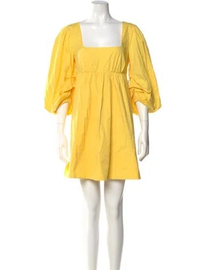 Pre-owned Staud Square Neckline Mini Dress In Yellow