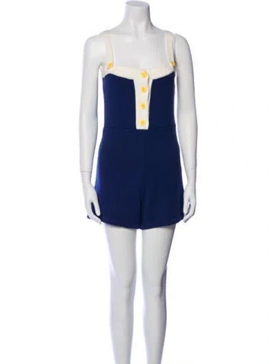 Pre-owned Staud Square Neckline Romper In Blue