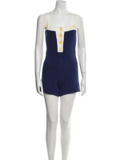 Pre-owned Staud Square Neckline Romper In Blue