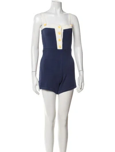 Pre-owned Staud Square Neckline Romper In Blue
