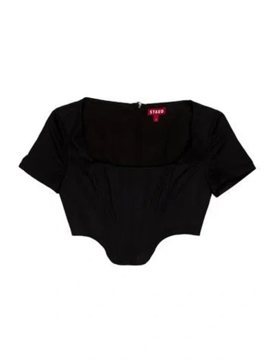 Pre-owned Staud Square Neckline Short Sleeve Crop Top In Black