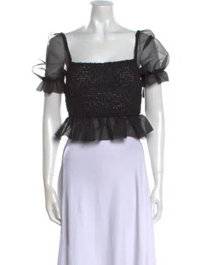 Pre-owned Staud Square Neckline Short Sleeve Crop Top In Black