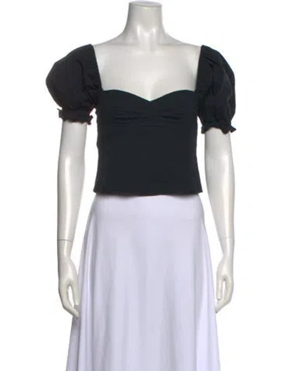 Pre-owned Staud Square Neckline Short Sleeve Crop Top In Black