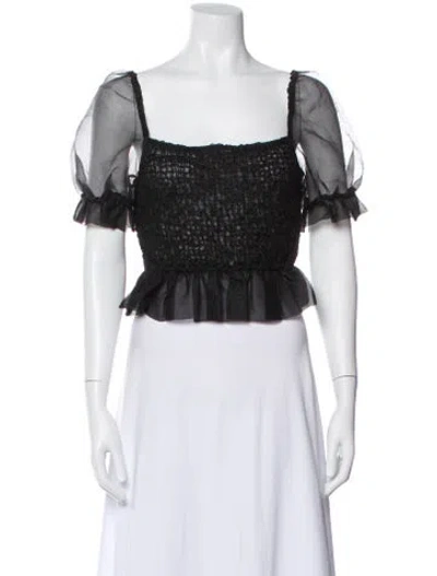 Pre-owned Staud Square Neckline Short Sleeve Crop Top In Black