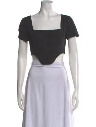 Pre-owned Staud Square Neckline Short Sleeve Crop Top In Black