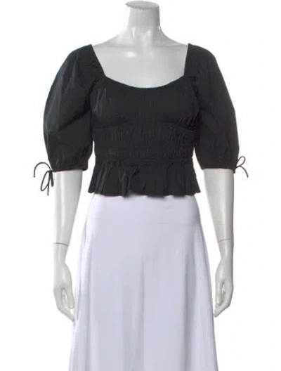 Pre-owned Staud Square Neckline Short Sleeve Crop Top In Black