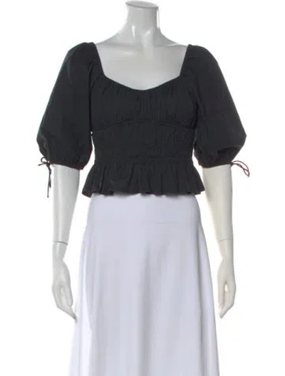 Pre-owned Staud Square Neckline Short Sleeve Crop Top In Black