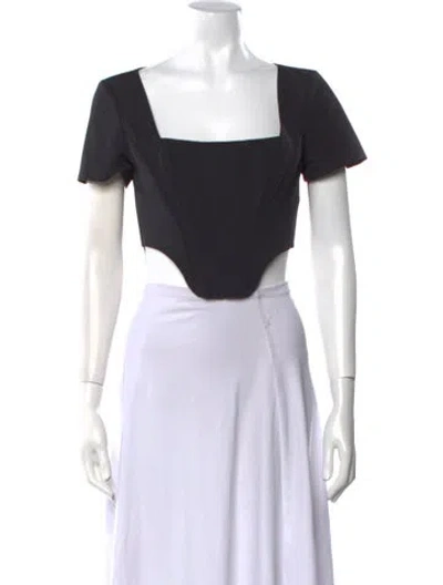 Pre-owned Staud Square Neckline Short Sleeve Crop Top In Black