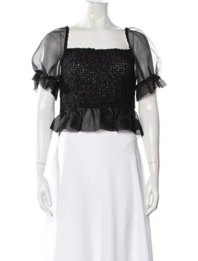 Pre-owned Staud Square Neckline Short Sleeve Crop Top In Black