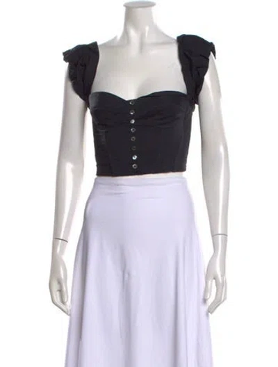 Pre-owned Staud Square Neckline Short Sleeve Crop Top In Black