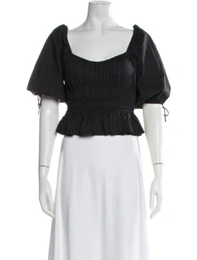 Pre-owned Staud Square Neckline Short Sleeve Crop Top In Black