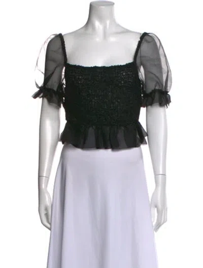 Pre-owned Staud Square Neckline Short Sleeve Crop Top In Black