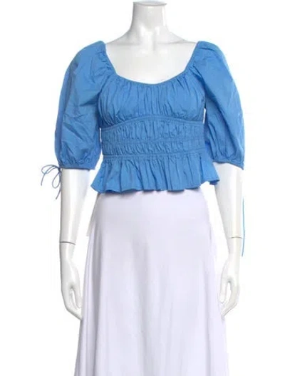 Pre-owned Staud Square Neckline Short Sleeve Crop Top In Blue