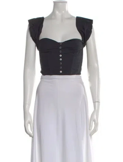 Pre-owned Staud Square Neckline Short Sleeve Crop Top In Blue