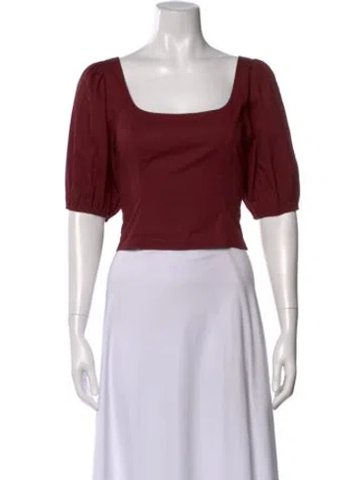 Pre-owned Staud Square Neckline Short Sleeve Crop Top In Burgundy