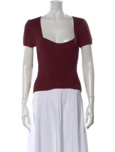 Pre-owned Staud Square Neckline Short Sleeve Crop Top In Burgundy