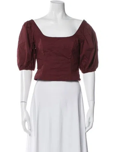 Pre-owned Staud Square Neckline Short Sleeve Crop Top In Burgundy