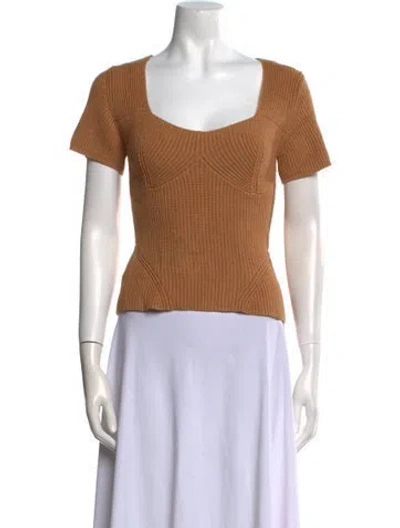 Pre-owned Staud Square Neckline Short Sleeve Crop Top In Neutral