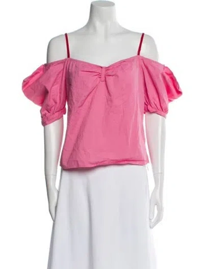 Pre-owned Staud Square Neckline Short Sleeve Crop Top In Pink