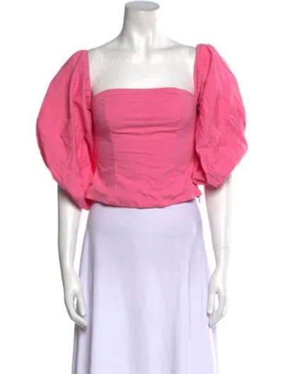 Pre-owned Staud Square Neckline Short Sleeve Crop Top In Pink