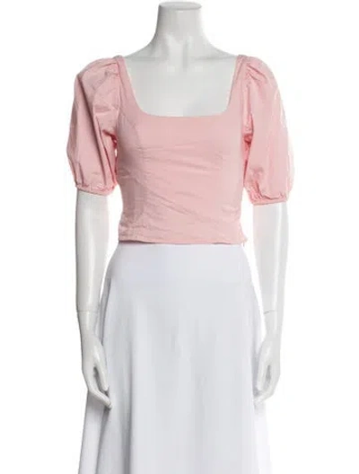 Pre-owned Staud Square Neckline Short Sleeve Crop Top In Pink
