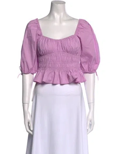 Pre-owned Staud Square Neckline Short Sleeve Crop Top In Purple
