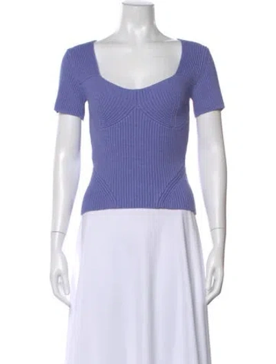Pre-owned Staud Square Neckline Short Sleeve Crop Top In Purple