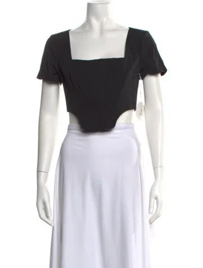 Pre-owned Staud Square Neckline Short Sleeve Crop Top W/ Tags In Black