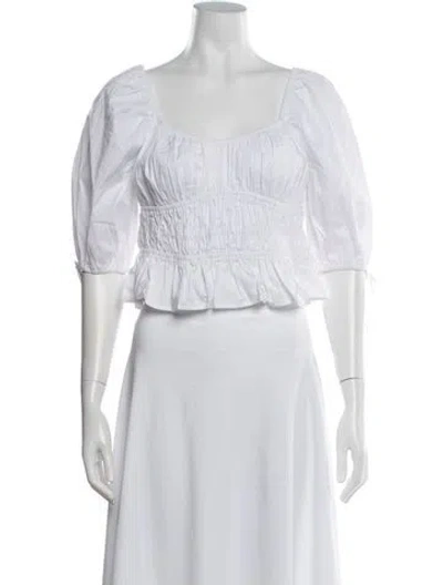 Pre-owned Staud Square Neckline Short Sleeve Crop Top W/ Tags In White