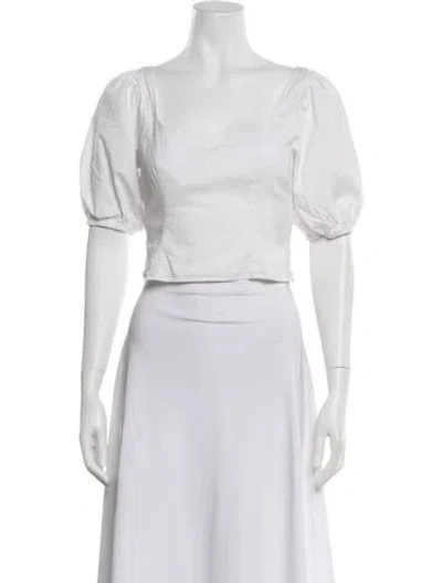 Pre-owned Staud Square Neckline Short Sleeve Crop Top In White