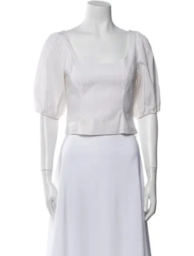 Pre-owned Staud Square Neckline Short Sleeve Crop Top In White