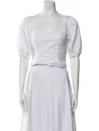 Pre-owned Staud Square Neckline Short Sleeve Crop Top In White