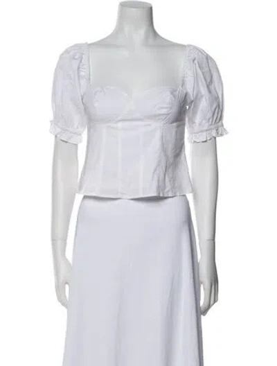 Pre-owned Staud Square Neckline Short Sleeve Crop Top In White