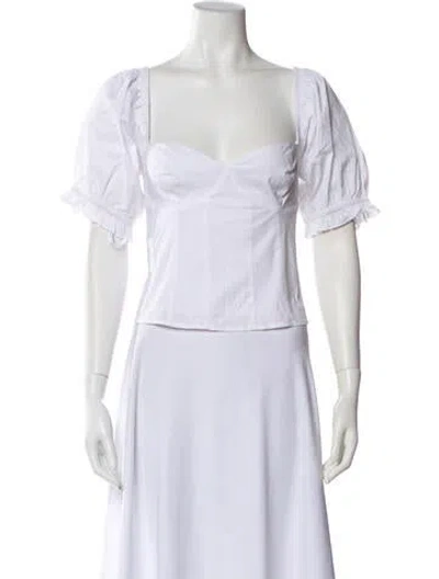 Pre-owned Staud Square Neckline Short Sleeve Crop Top In White
