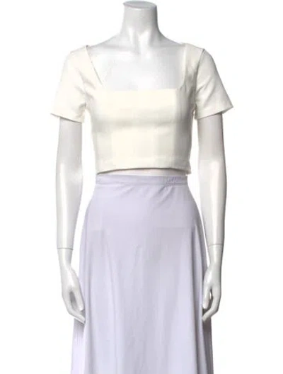 Pre-owned Staud Square Neckline Short Sleeve Crop Top In White
