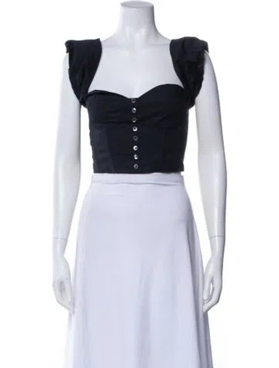 Pre-owned Staud Square Neckline Short Sleeve Crop Top In White