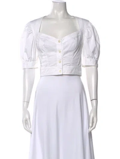 Pre-owned Staud Square Neckline Short Sleeve Crop Top In White