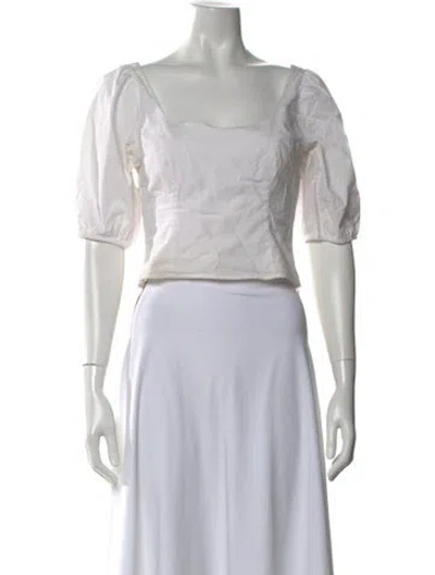 Pre-owned Staud Square Neckline Short Sleeve Crop Top In White