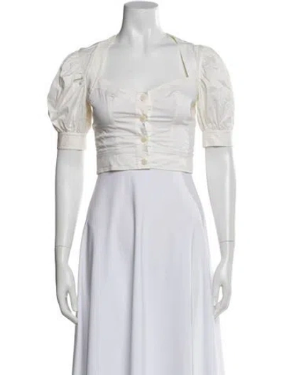 Pre-owned Staud Square Neckline Short Sleeve Crop Top In White