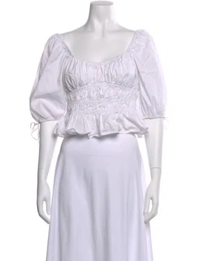 Pre-owned Staud Square Neckline Short Sleeve Crop Top In White