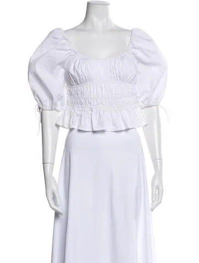 Pre-owned Staud Square Neckline Short Sleeve Crop Top In White