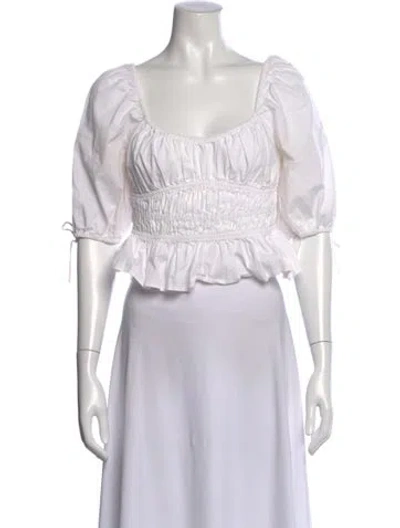 Pre-owned Staud Square Neckline Short Sleeve Crop Top In White